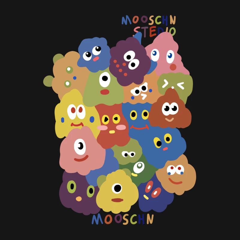 Bunte Cartoon-Gesichter Collage Damen T-Shirt