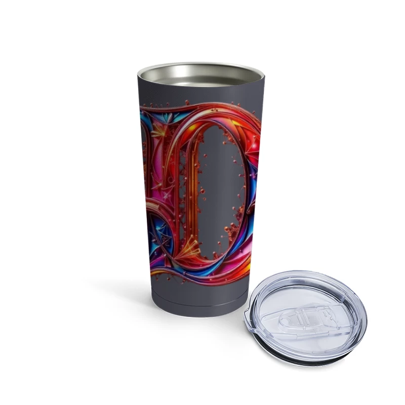 Ornate Gothic Letter D with Vibrant Red and Blue Design Travel Mug