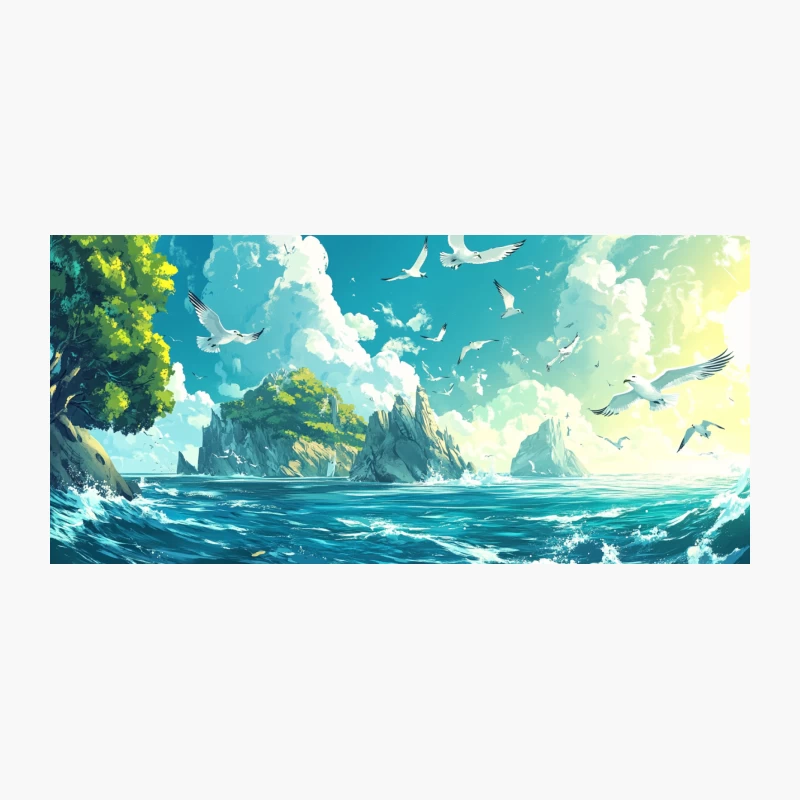 Tranquil Fantasy Seascape with Soaring Birds Coffee Mug