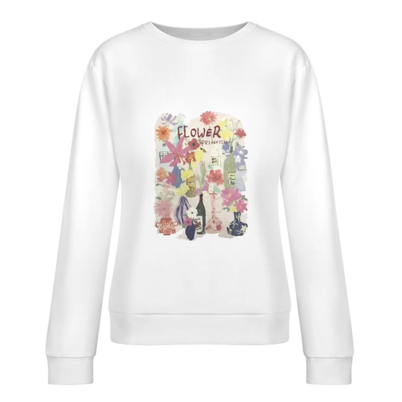 Fleurs de printemps dans des bouteilles de vin Femme Sweat-shirt à enfiler