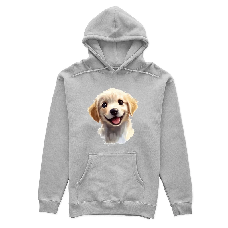 Adorable Smiling Golden Retriever Puppy Digital Portrait Female Pullover Hoodie