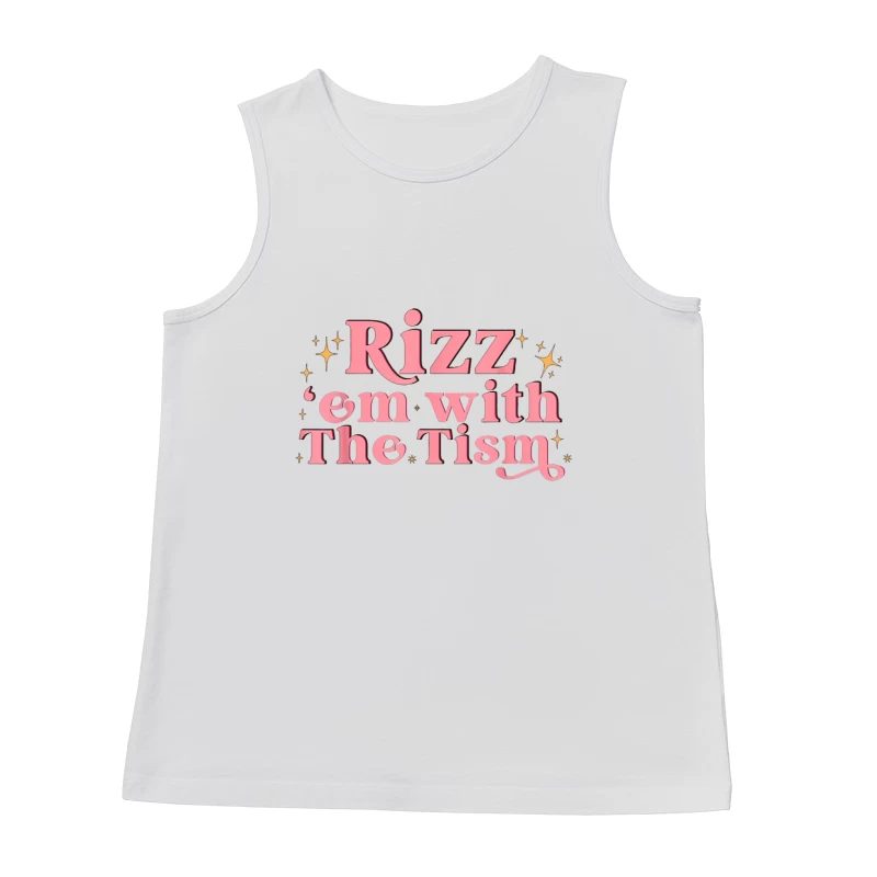 Retro Pink Typography: "Rizz em with The Tism" with Sparkles Male Tank Top