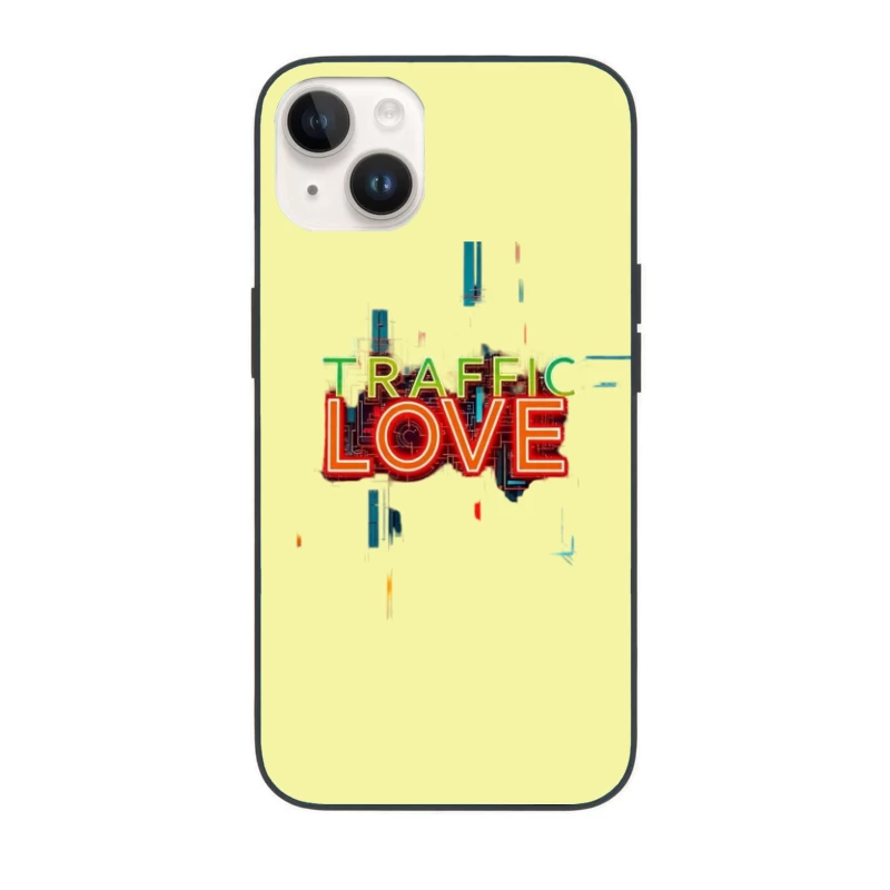 Neon Traffic Love Typography with Glitch Effect iPhone Case