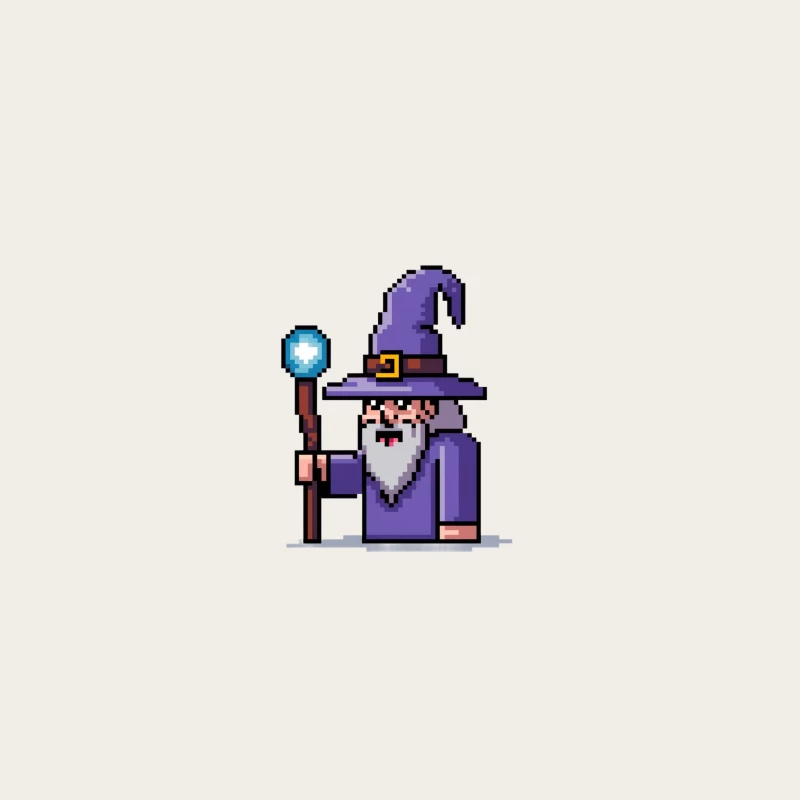 Pixelated Purple Wizard with Magic Staff Bucket Hat