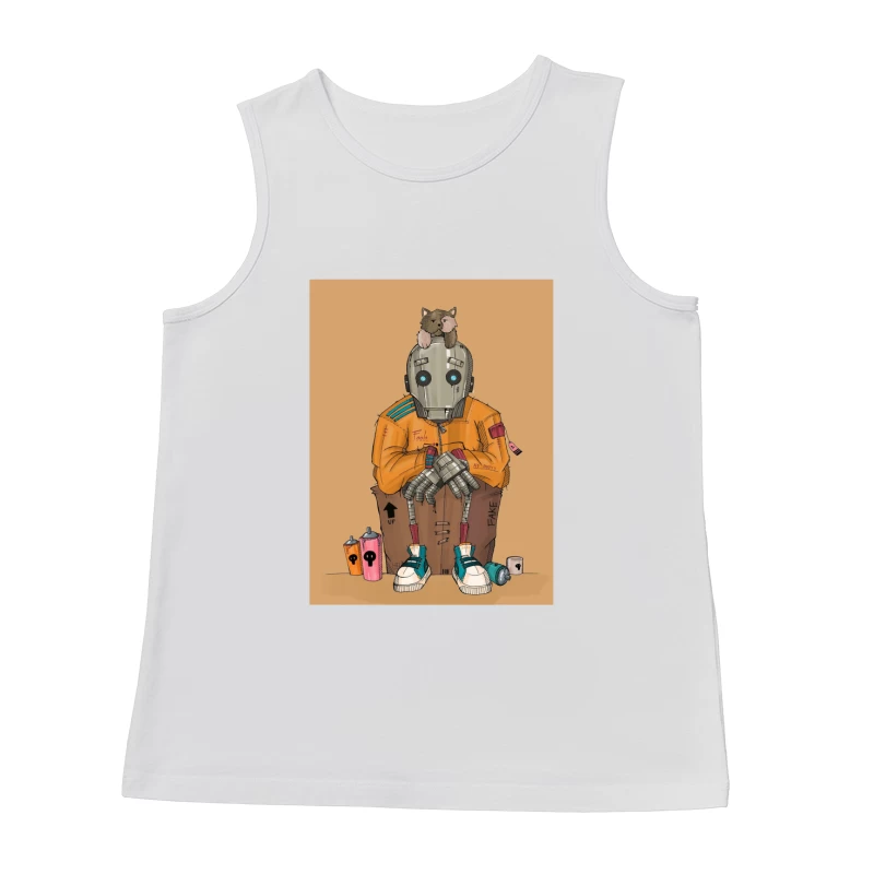 Urban Robot with Cat in Street Art Style Male Tank Top