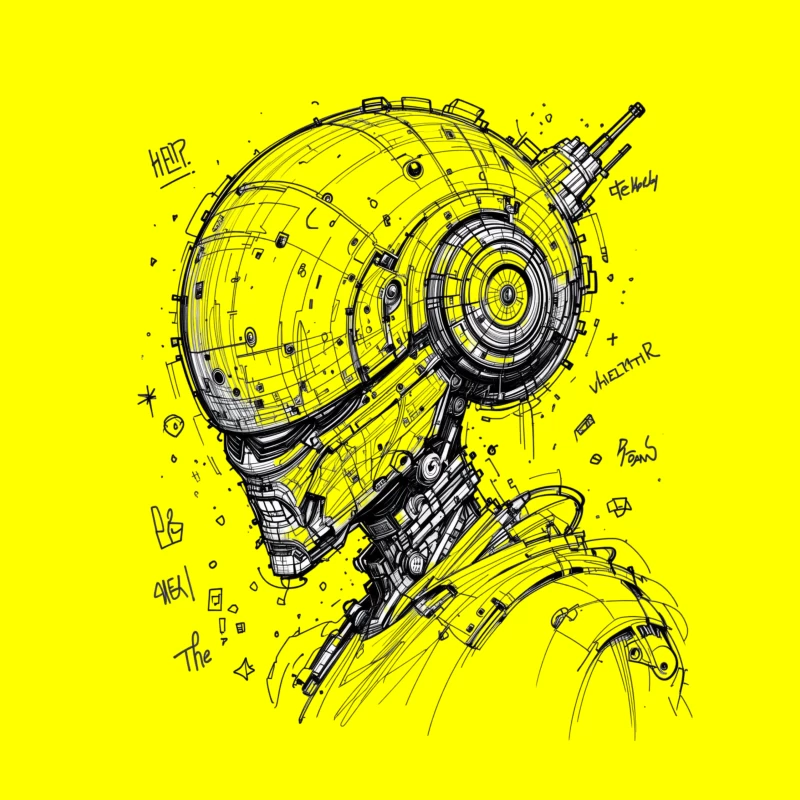 Futuristic Cybernetic Robot Illustration Throw Pillow