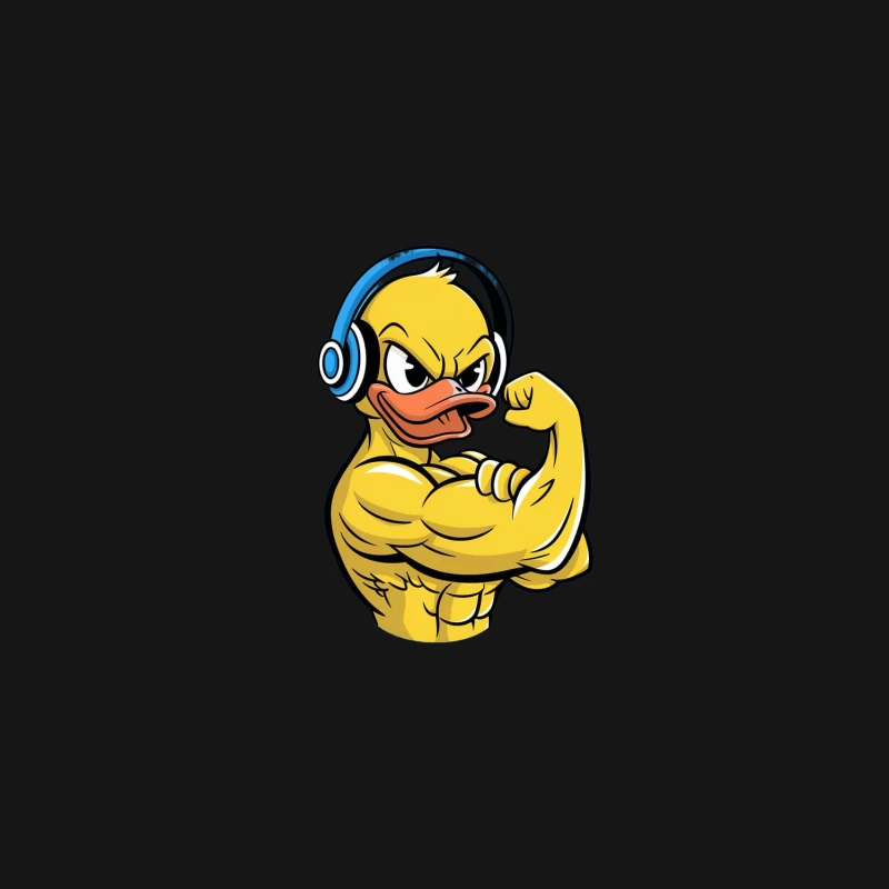 Muscular Cartoon Duck with Headphones Flexing Male Long Sleeve T-Shirt