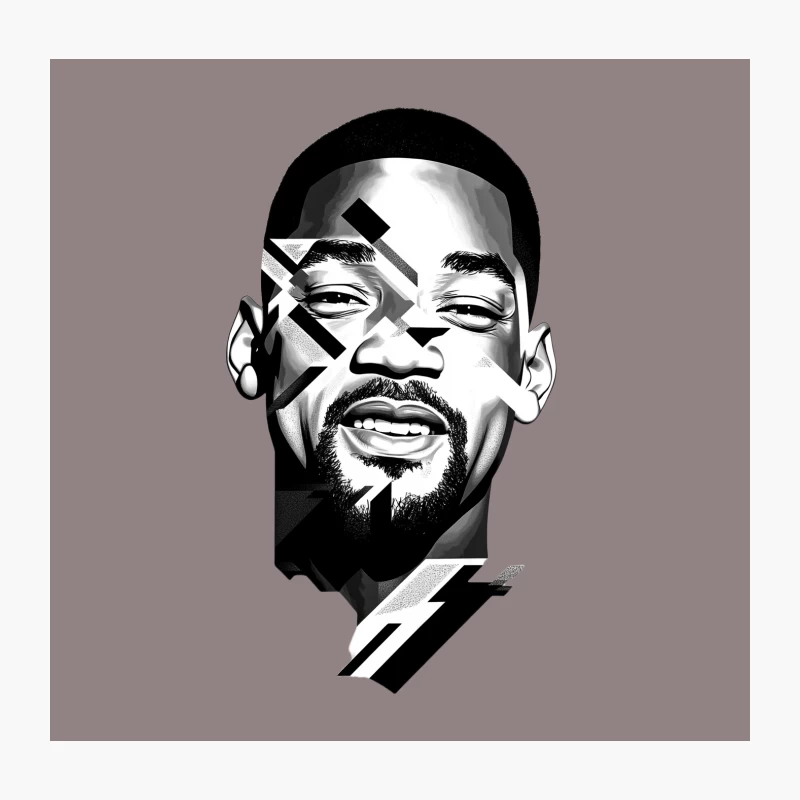 Geometric Black and White Portrait of Smiling Celebrity Actor Throw Pillow