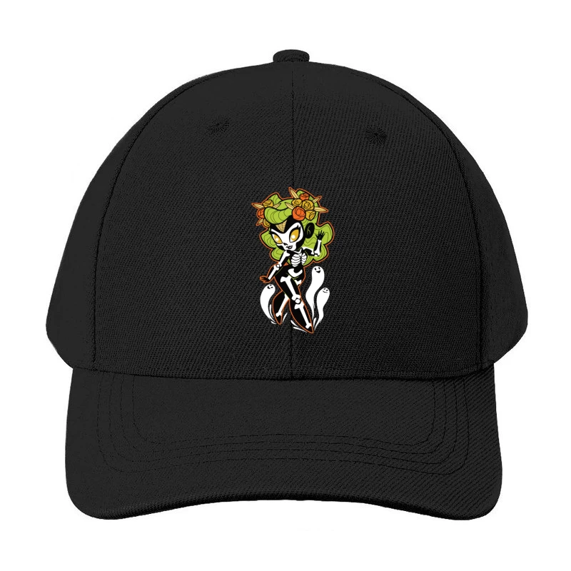 Ghostly Floral Skeleton Character Baseball Cap