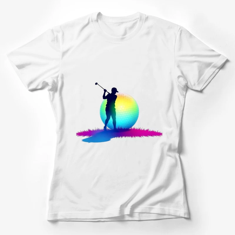 Colorful Golfer Silhouette with Rainbow Golf Ball Female T-Shirt