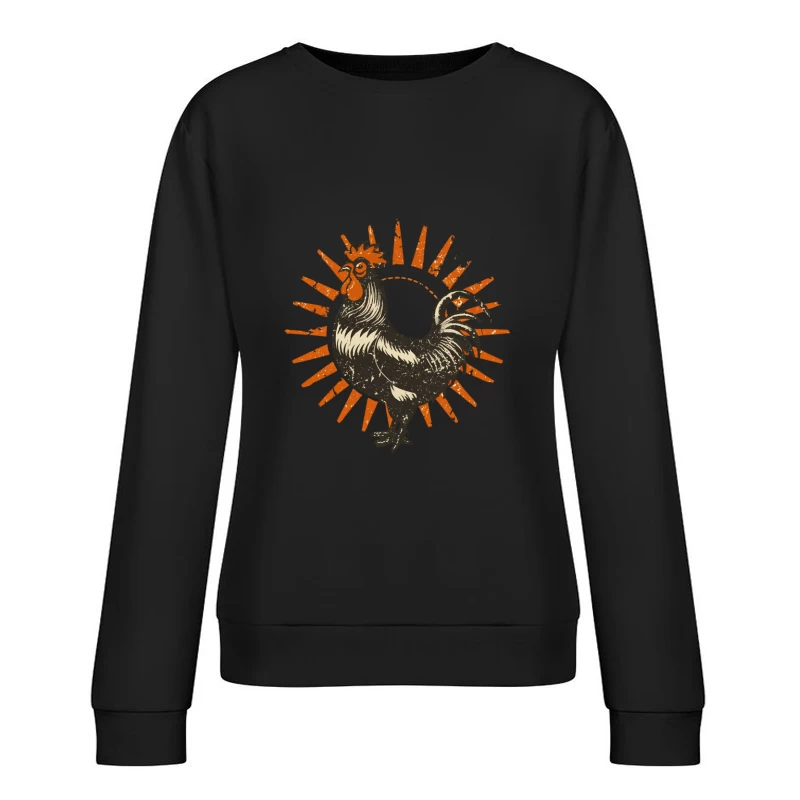 Retro Sun Rooster Female Pullover Sweatshirt