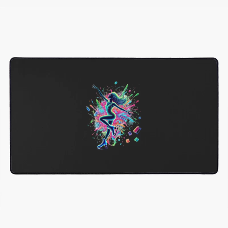 Vibrant Figure Skater in Neon Splash Motion Desk Mat