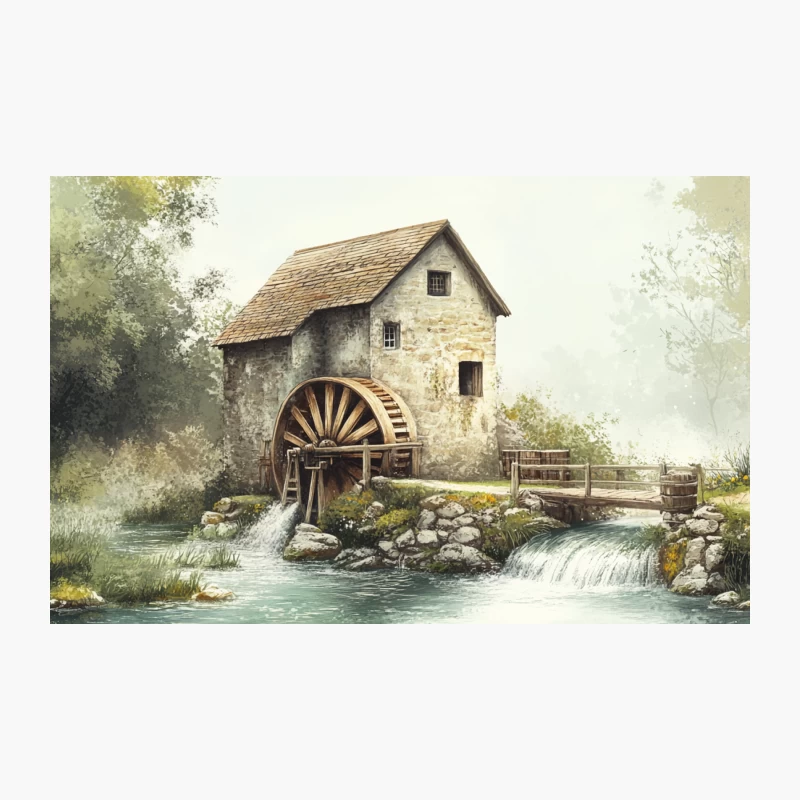 Rustic Watermill by the River: A Serene Rural Landscape Travel Mug