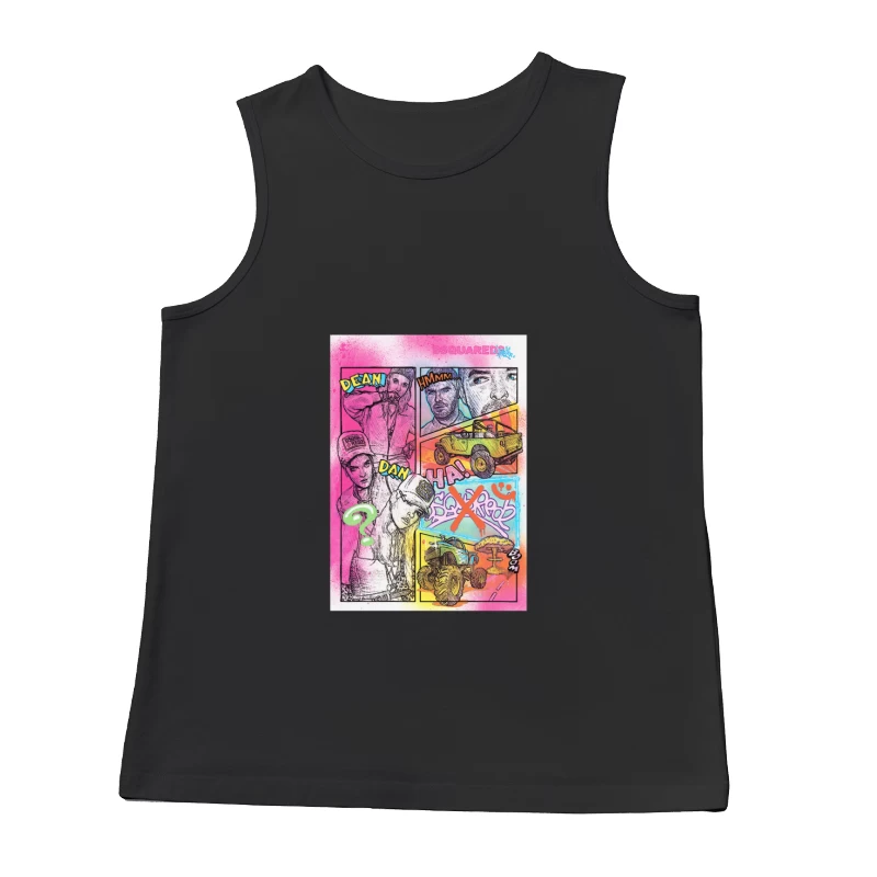 Bunte Comic-Collage mit Fahrzeugen und Figuren Herren Tanktops