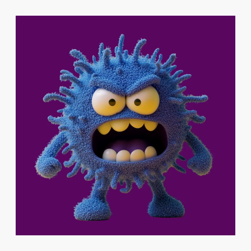 Fuzzy Blue Monster Mascot with Angry Expression Pin