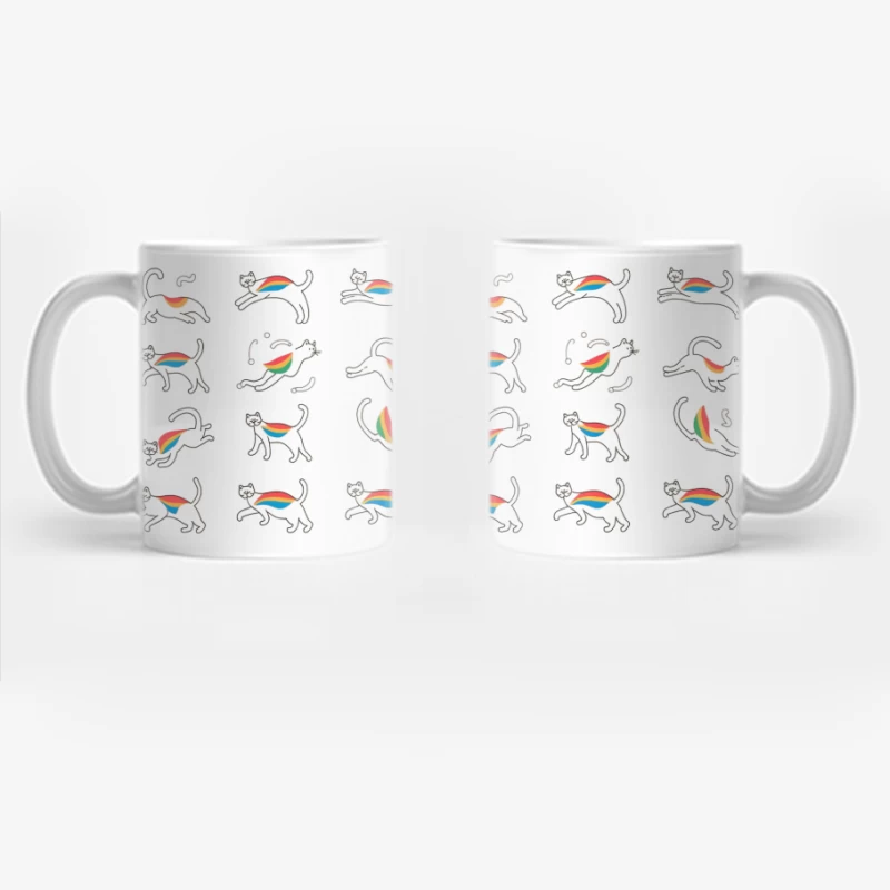 Whimsical Rainbow Cat Illustration Pattern Coffee Mug
