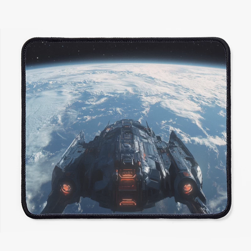 Futuristic Spaceship Orbiting Earth in Sci-Fi Cosmos Mouse Pad