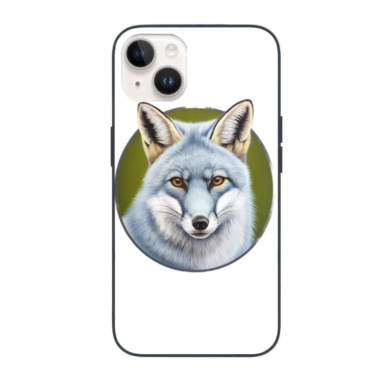 Enchanting Digital Fox Portrait: Wildlife Illustration on Green iPhone Case