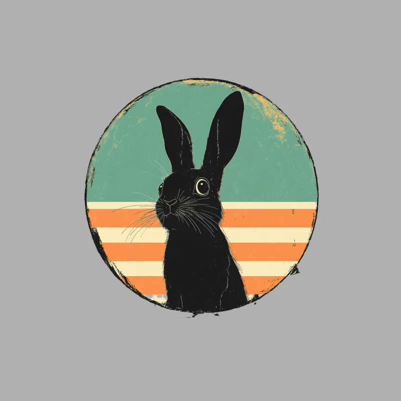 Vintage Illustration of Black Rabbit Silhouette on Retro Striped Background Male Tank Top