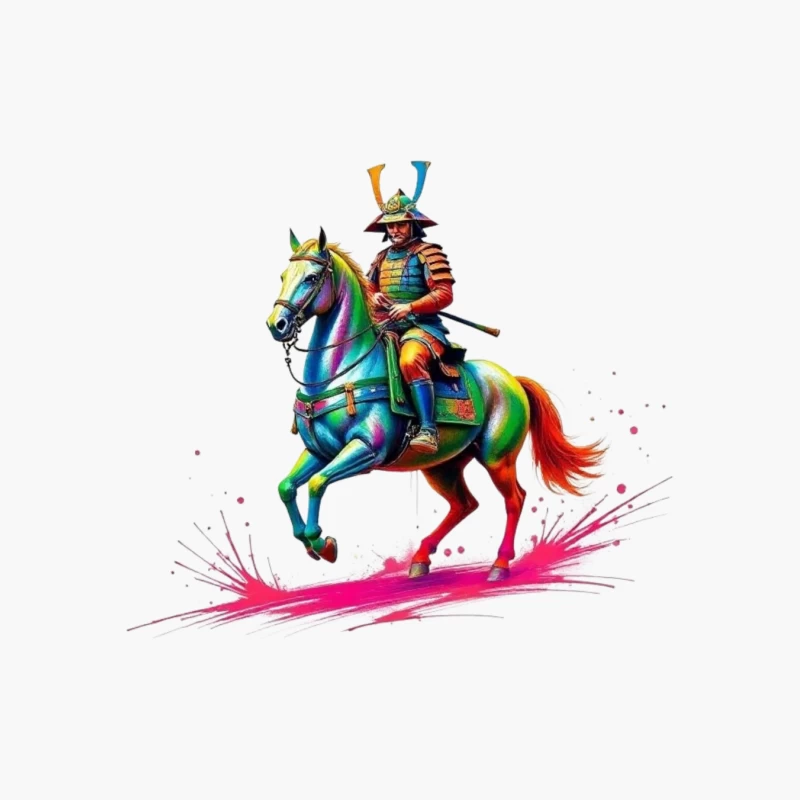 Colorful Samurai on Horseback Cotton Tote Bag