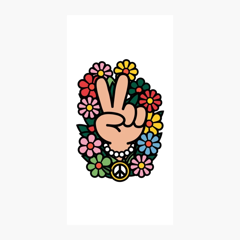 Retro Peace Sign Hand Surrounded by Colorful Flowers iPhone Case