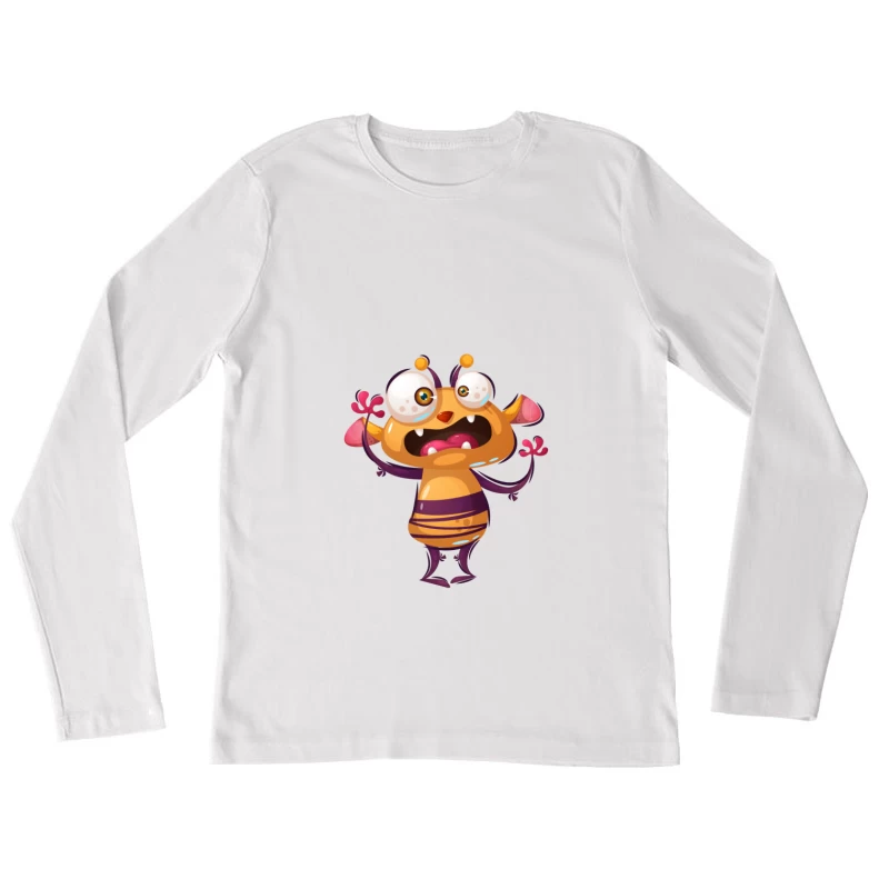Monstre mignon orange avec antennes Femme Manches Longues T-Shirt