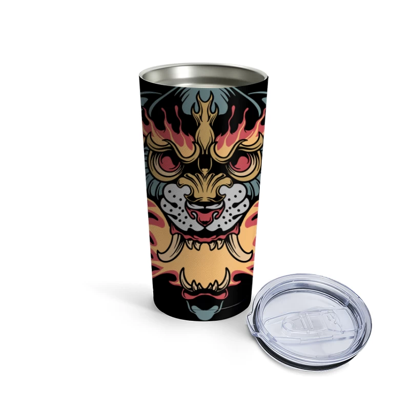 Flaming Tiger Head Design Travel Mug