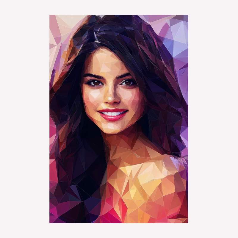 Geometric Portrait of Smiling Woman with Dark Hair Female T-Shirt