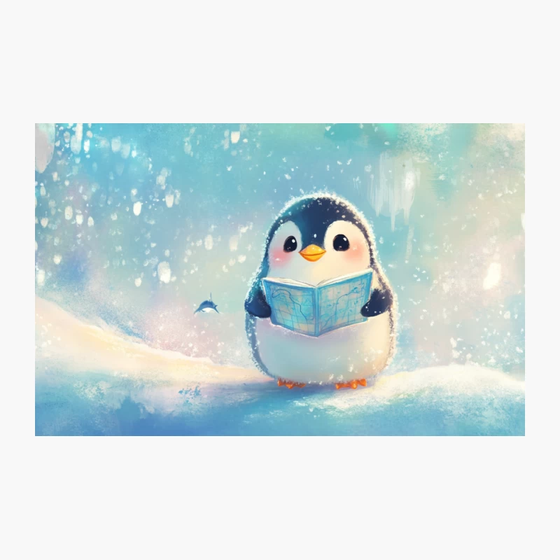 Cute Penguin Reading Book in Snowy Winter Illustration Travel Mug