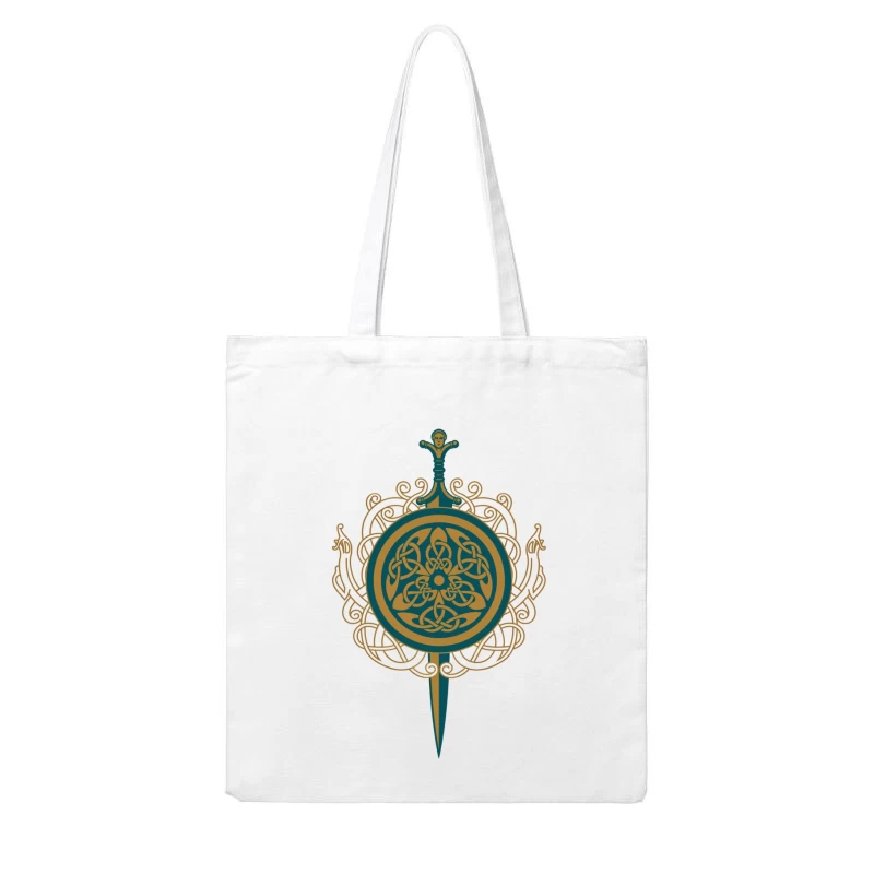 Intricate Celtic Knot Shield and Sword Design Cotton Tote Bag