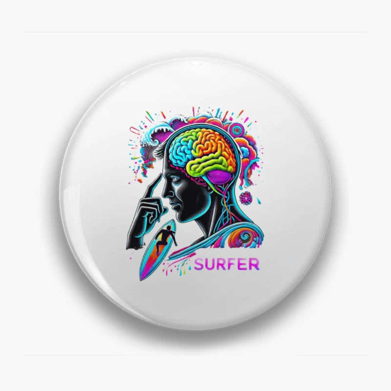 Psychedelic Surfer Brain Wave Art Pin