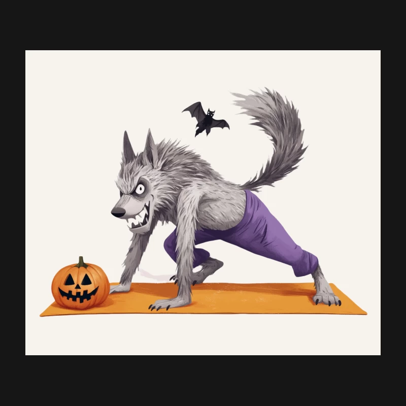 Werewolf Doing Yoga: A Humorous Halloween Cartoon Mouse Pad