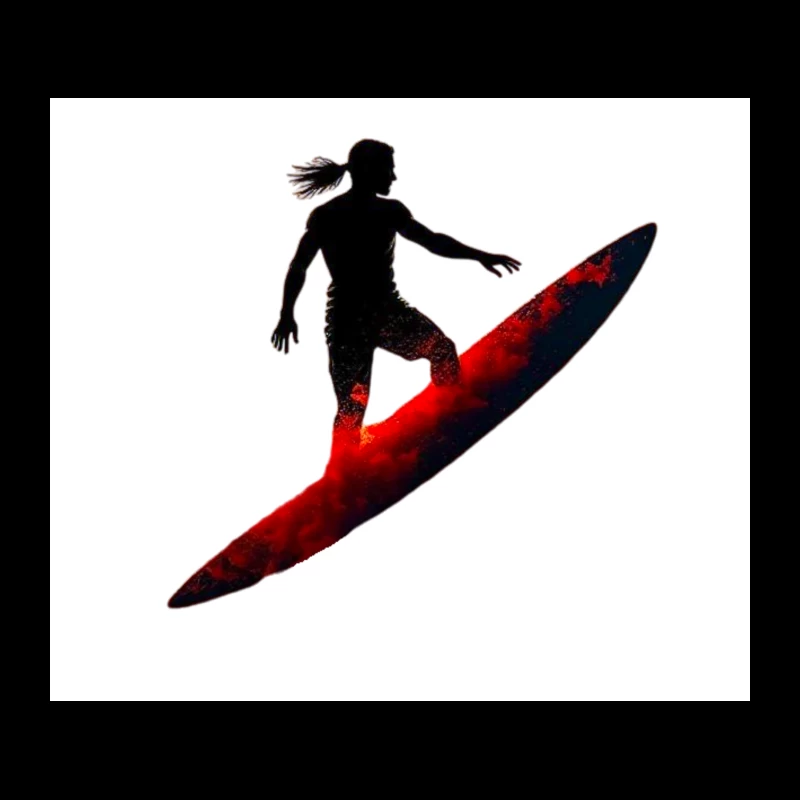 Dramatic Red Surfing Silhouette Art Tapestry