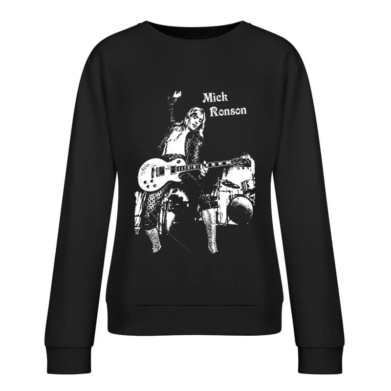 Black and White Sketch of Rock Musician with Electric Guitar Female Pullover Sweatshirt