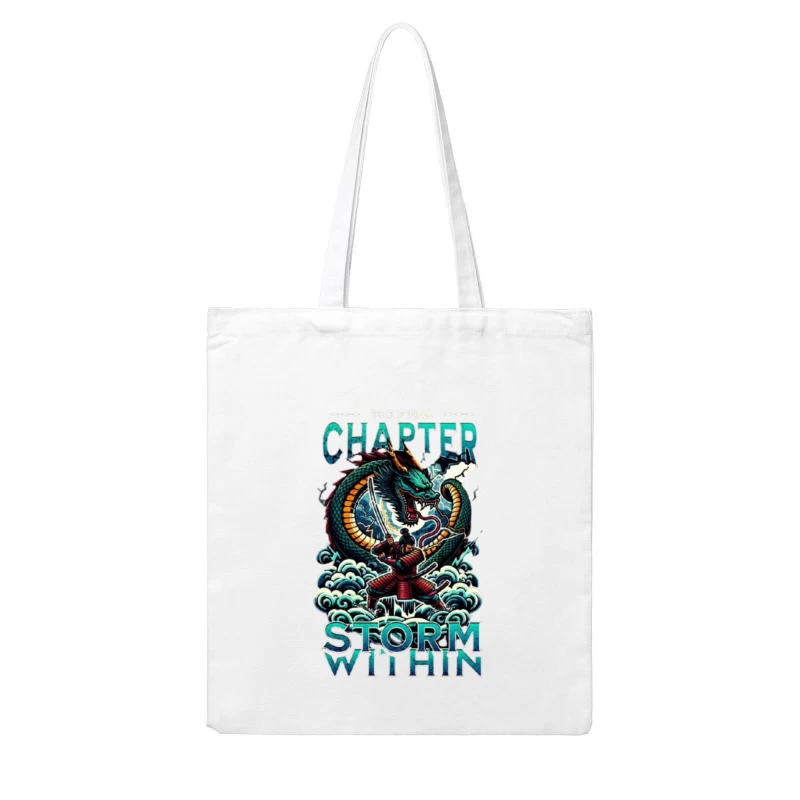 Epic Samurai Warrior Facing Dragon in Storm Within Chapter Art Cotton Tote Bag