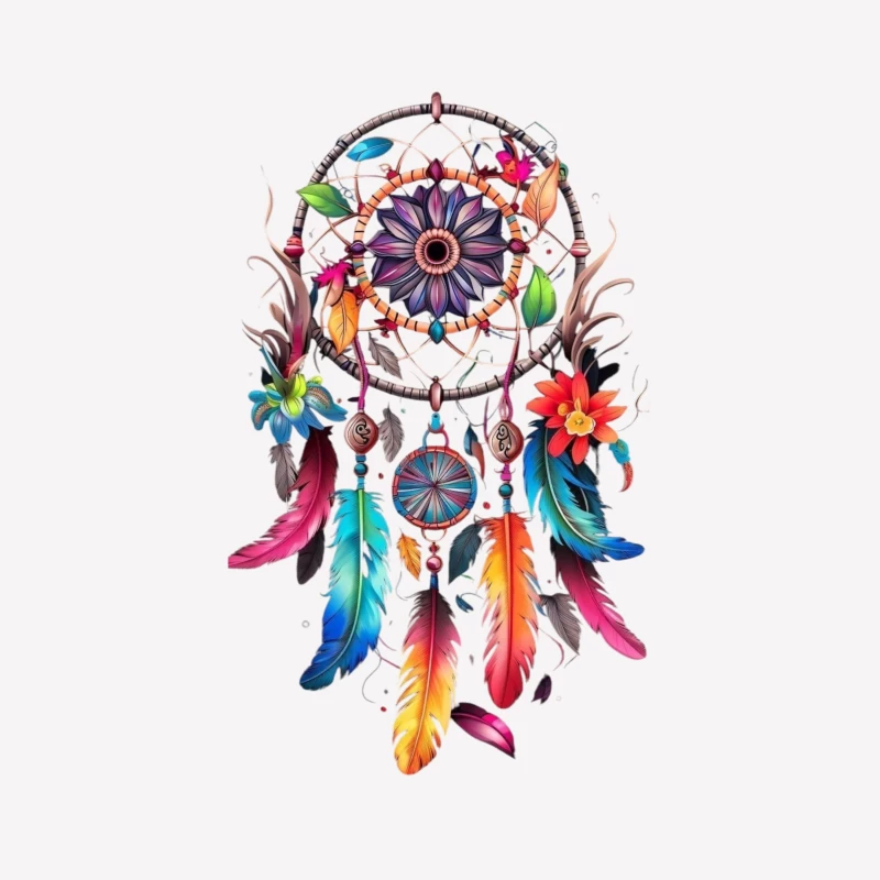 Colorful Dreamcatcher with Feathers and Flowers Male T-Shirt
