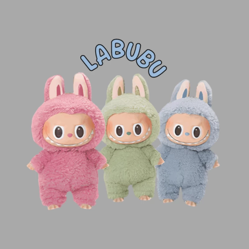 Drei Labubu-Plüschfiguren in Hasenkostümen Herren Pullover Hoodie
