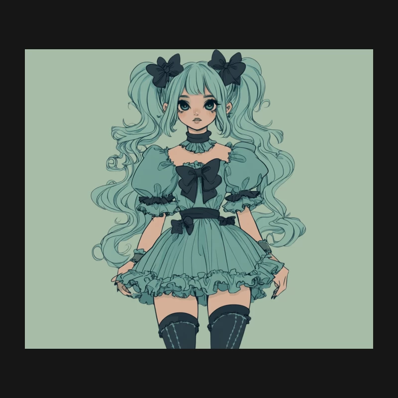 Mint-Haired Gothic Lolita Anime Girl in Frilly Dress Mouse Pad