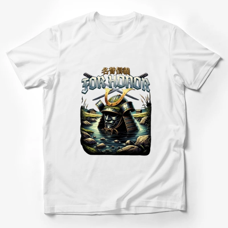 Japanese Samurai Helmet Emerging from Water - Artistic Illustration Male T-Shirt