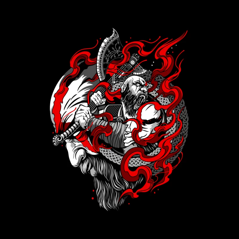 Fierce Warrior with Axe and Flames Pin