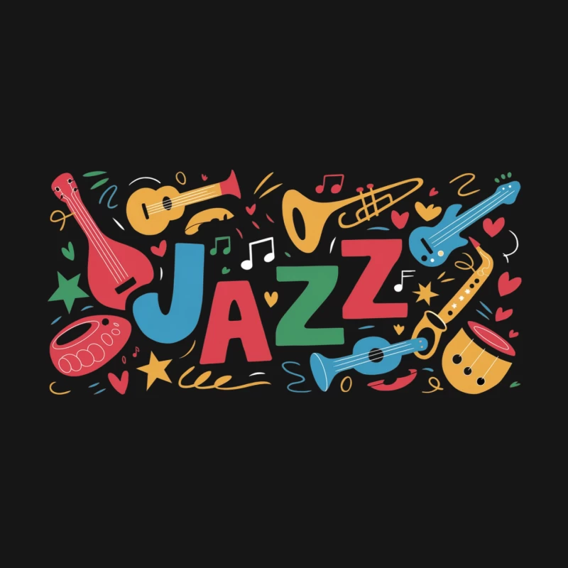 Colorful Jazz Music Illustration with Instruments and Typography Mouse Pad