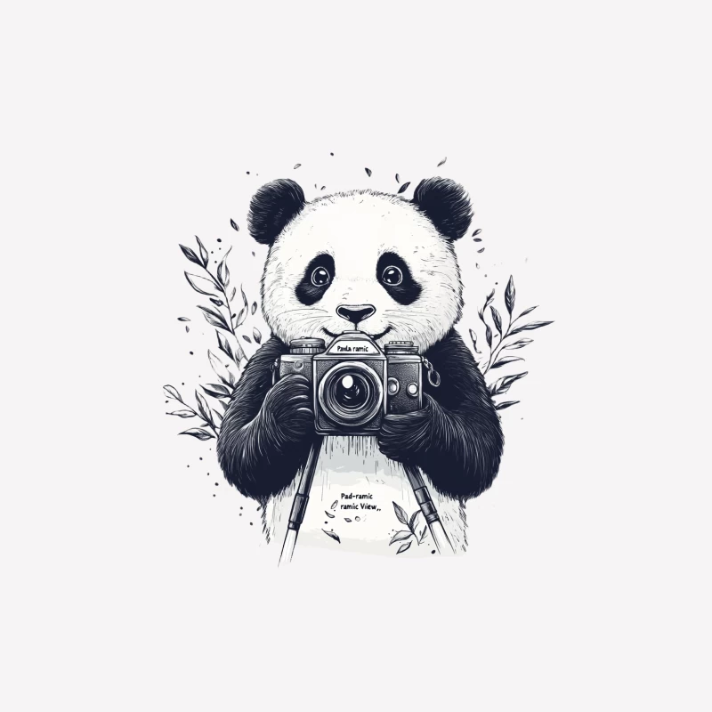 Artistic Panda Photographer: Cute Black and White Illustration Female T-Shirt