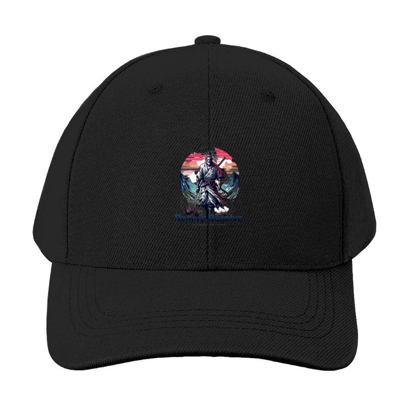 Lone Ronin's Resolve Against Mountain Sunset Baseball Cap