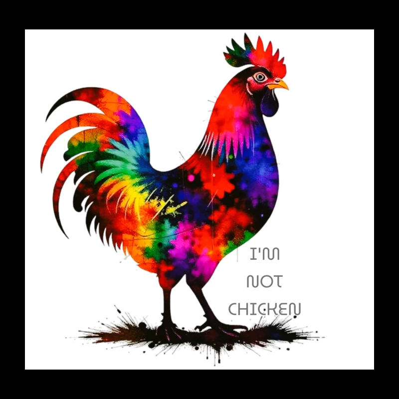 Rainbow Watercolor Rooster with Text Throw Pillow