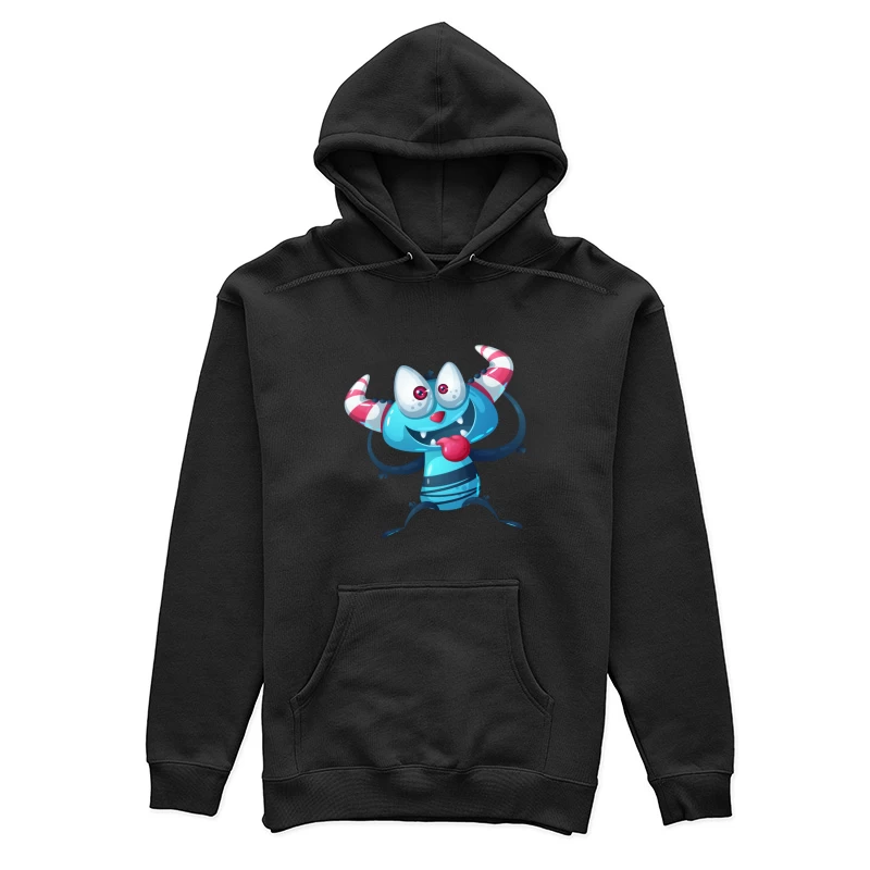Monstre amusant bleu avec cornes rayées Femme Sweat à capuche