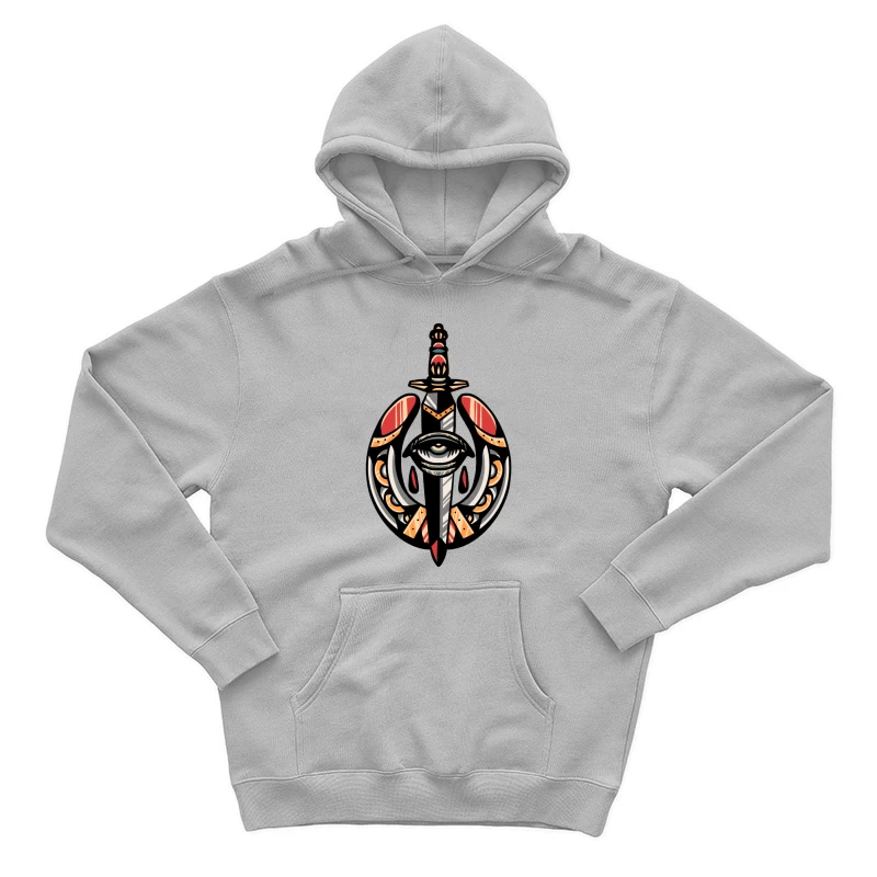 Fantasy Shield with Sword and Eye Emblem Male Pullover Hoodie