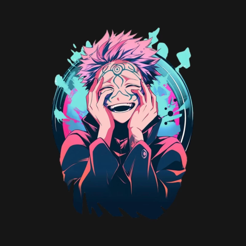 Lachender Anime-Charakter mit Muster Damen Langarm T-Shirt