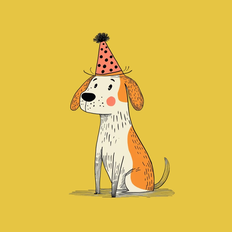 Cute Cartoon Dog Wearing Party Hat for Birthday Female T-Shirt