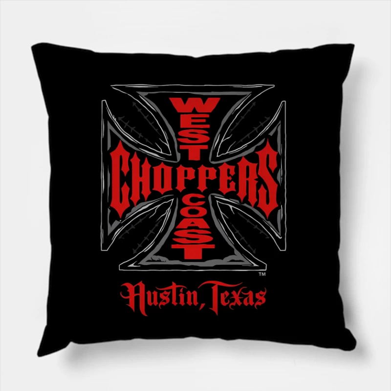 West Coast Choppers Austin Texas Custom Motorcycle Logo Throw Pillow