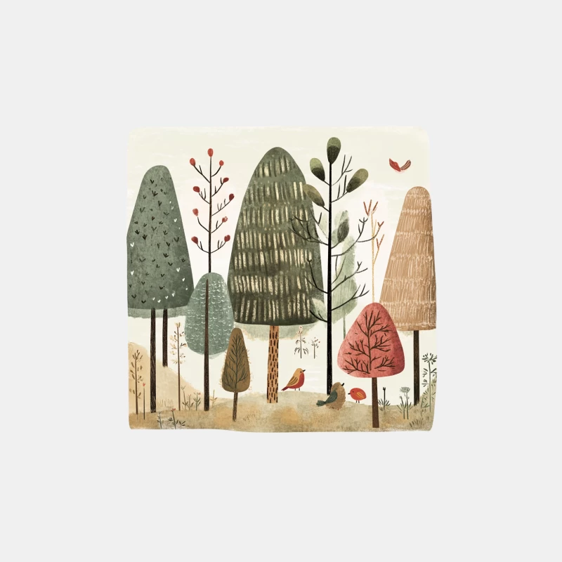 Whimsical Autumn Forest Illustration with Stylized Trees and Birds Male Tank Top
